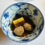 石葉 - 【朝食】鴨つくねと葱・牛蒡の焚き合わせ