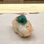 鮨 陸 - 牡丹海老
      エメラルドグリーンの卵が綺麗に映えます！
      海老の甘み強くねっとりとして美味♪