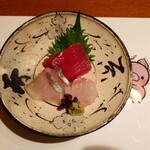 米福 - お造り3点（マグロ、しまあじ、ひらめ）