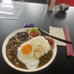 藤町家 - カレー　冷やし白玉ぜんざい　カフェオレで¥1,100って！やっぱり安すぎるゼ