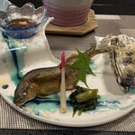 割烹川芳  - 鮎と牡蠣と蛍烏賊の沖漬け