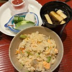 おおたに - 【御飯物】桜海老と本鱒　新ごぼうの炊き込みご飯　おかひじきと京揚げの赤出汁
