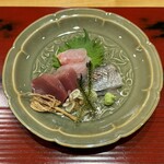 おおたに - 【造り】金目鯛の昆布締め、鯵、鰹のお造り