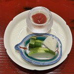 おおたに - 【香の物】きゅうりのぬか漬け　かりもりの生姜浅漬け　大根のスダチ浅漬け　ミニトマトのレモン甘酢漬け