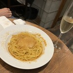 Porky's kitchen - 温玉とカラスミのパスタ、カラスミたっぷりで幸せでした〜