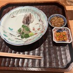 鈴田式 - 刺身　京都鳥貝　宮城マコガレイ　鯛酒盗醤油と自家製ポン酢