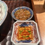 鈴田式 - 刺身　京都鳥貝　宮城マコガレイ　鯛酒盗醤油と自家製ポン酢