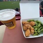 まるまつ - 料理写真:からあげ枝豆・生ビールセット