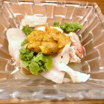 千ふく - 北海道かに、岡山たいらぎ、熊本天草海水ウニ　はまぐりとアスパラのジュレ、アボカドとシェリー酒のソース