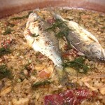 anocado - 鮎と川海老のパエリャ(取り分け前)