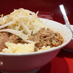 ラーメン二郎 - ラーメン半分＋ニンニク＋ＳＫ青ネギ崩