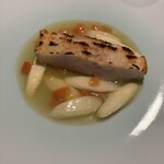 蒼 - さかな人長谷川さんより大紋羽田、本日の仕立て、コロポックル村のホワイトアスパラガス、アクアパッツァ仕立て