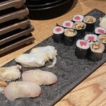 寿し炉端 喜多郎寿し - とり貝・シマアジ・つぶ貝・鉄火巻・鰻胡巻