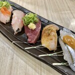 旬菜和味 - かつを、石鯛、うおぜ炙り、さより、天然しまあじ(寿司)