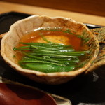 虎白 - 煮物 すっぽん飛龍頭(がんもどき) 水蓮菜 葱 スナップエンドウ 2014.8.2x