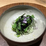 301847589 - 3. ♡針イカの墨和え、木の芽リゾット（コシアブラ、シブレット）