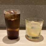 焼鳥 町子 - コークハイ＋鳳凰美田 桃酒