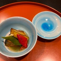 京懐石 美濃吉 竹茂楼 ホテルグランヴィア京都店 - 賀茂茄子と万願寺とうがらしの生姜みたらしあん