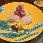 奈良 而今 - 明石　アマテカレイ
      和歌山　ケンケン鰹
      宮津　剣先イカ