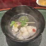 奈良 而今 - 明石のあいなめ　
      天草のあおさのりの葛豆腐