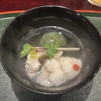 奈良 而今 - 明石のあいなめ　
                    天草のあおさのりの葛豆腐