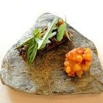 ヴィラ・アイーダ - 茄子のタルティーヌ
                                コーンのフリッター