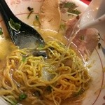 ラーメンたんろん - 冷やし油そば 海老味噌添えからの～-スープ割(2014/8)