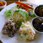 カメイノ食堂 - "４種のおそうざいと２種のデザートセット"の、４種のおそうざい＋サービス部分