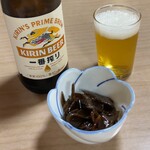 石橋亭 - 石橋亭(ビール【中瓶】一番搾り、昆布の佃煮)