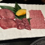 清江苑 池袋西口本店 - 左から「上タン塩」「上ハラミ」「ザブトン」