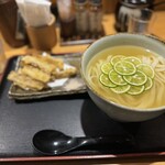 釜喜利うどん - すだちかけ+ごぼう天