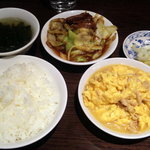 上海餐室 - 本日のランチ（小皿２品/ホイコーロー・細切り豚肉と玉子の炒め）