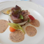 シェムラブルリス - 仔牛のロースト　ﾊﾟﾙﾏﾝﾁｴ　粒マスタードのソース