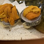 天ぷらふく西 禅と匠 - ホタテ海苔巻き、ウニのせ
