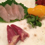 酒盃 - 2014年8月末。念願の比内地鶏のお刺身。