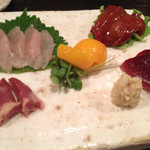 酒盃 - 2014年8月末。念願の比内地鶏のお刺身。