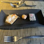 302538090 - 野菜のビスケット、アンチョビのパイ生地巻き、豚肉のゼリー寄せ