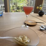 megui Innovative Restaurant - モッツァレラチーズと山ウド、トマトのグラニータ