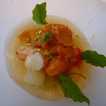 レストラン・ジョルジュマルソー - 【唐津産車海老、海水ウニ、ホワイトアスパラガスをオマール海老のコンソメで仕立てるジュレと共に】