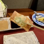 串かつ だいぼん - エビとオクラの春巻き