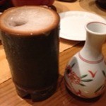 Oranku Ya - 酔鯨（冷や・１合）（420円）に竹酒（450円）。竹酒は竹の筒に酒ついで凍らせたみたいなもの。
      