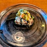 らんぷ亭 - 平子イワシと大葉のテリーヌ　梅肉味のベースがさっぱりとして、とても美味しかった。