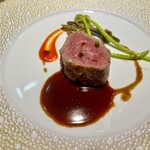 しまなみふれんち Murakami - A5の黒毛和牛と季節のアスパラソバージュ。A5ながらソースが美味しくて1.５人分完食。