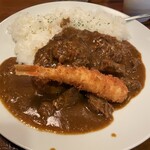 吉良亭 - ビーフカレーライス　ハンバーグ&海老フライ乗せをズーム