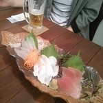 串焼きダイニング Den - 手前からビンチョウ、生ダコ、平目