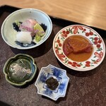 茜坂大沼 - お造り イサキ・アオリイカ・初ガツオ・藻塩