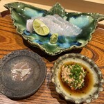 日本料理 柳燕 - 朝〆ヒラメの昆布締め　あん肝と一緒に