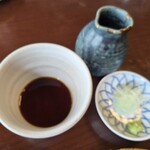 蕎麦藍 - つけ汁と薬味は葱、本山葵、塩