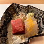 ひろ作 - 本鮪と鰈の昆布〆唐墨さんでーす。③