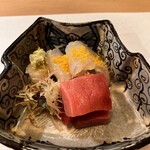 ひろ作 - 本鮪と鰈の昆布〆唐墨さんでーす。④